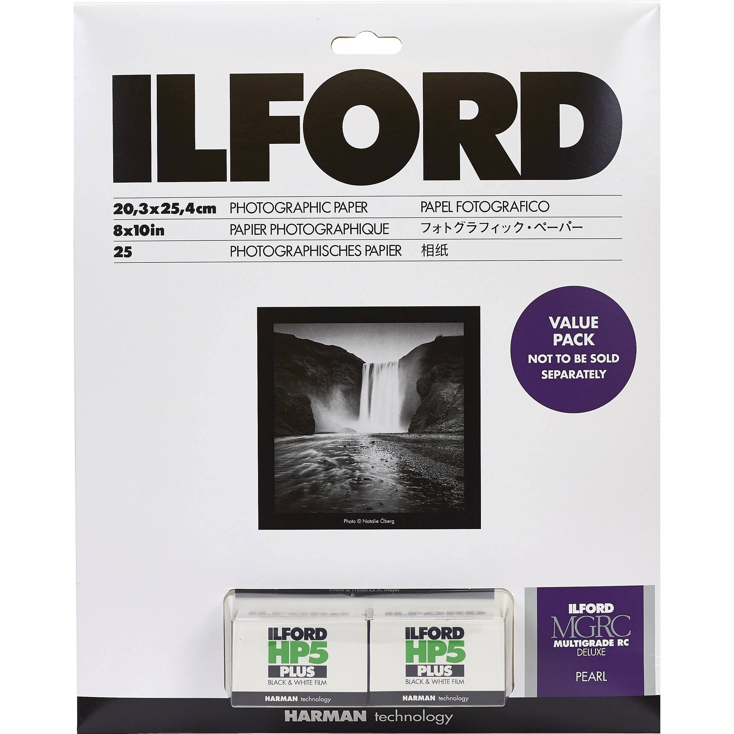 Ilford Multigrade RC Deluxe Paper and HP5 Plus Value Pack Pearl, 8 x 10", 25 Sheets, Negative, Resin Coated, Contrast