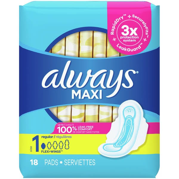 Always Maxi Regular Pads - with Wings, Unscented Pads, 18 Count