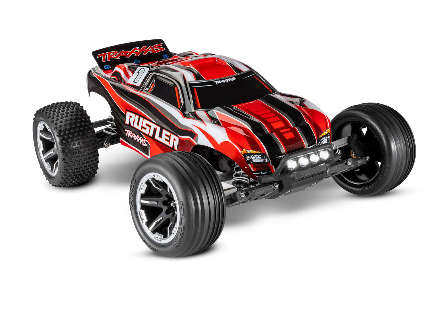 Traxxas Rustler 1/10 RTR with LED Lights, Battery and charger. Red