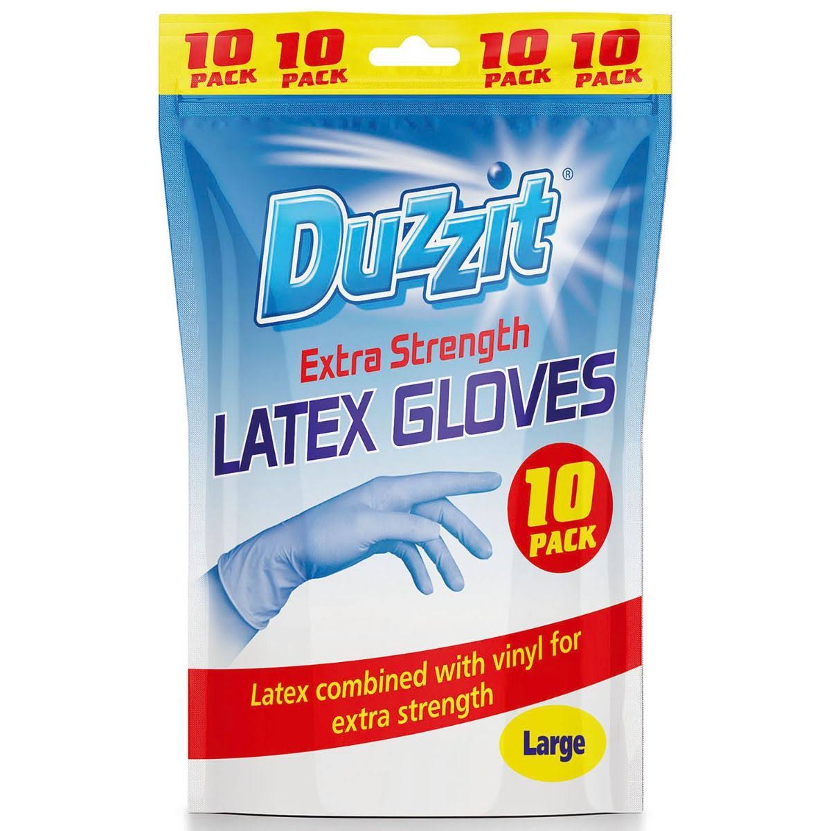 Duzzit Extra Strength Latex & Vinyl Household Gloves, 10 Pairs - Large