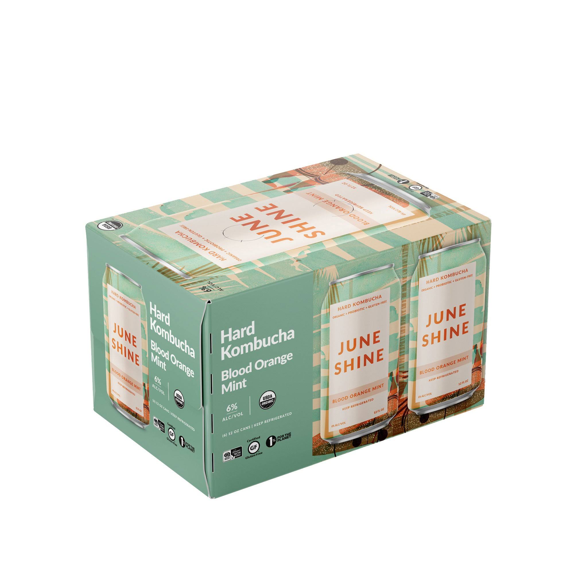 June Shine Hard Kombucha, Blood Orange Mint, 6 Pack - 6 pack, 12 oz cans