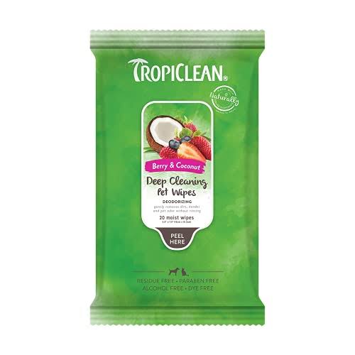 TropiClean Deep Cleaning Pet Wipes, 20ct - Deodorizing Wipes For Dogs & Cats - Gently Removes Dirt, Dander & Odor - For Pet Paws, Face
