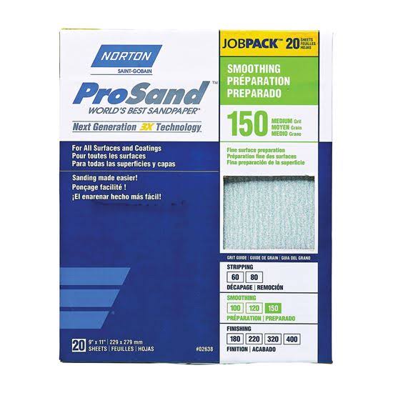 Norton ProSand 07660768171 Sanding Sheet, 150-Grit, Paper Backing, Aluminum Oxide, Tan