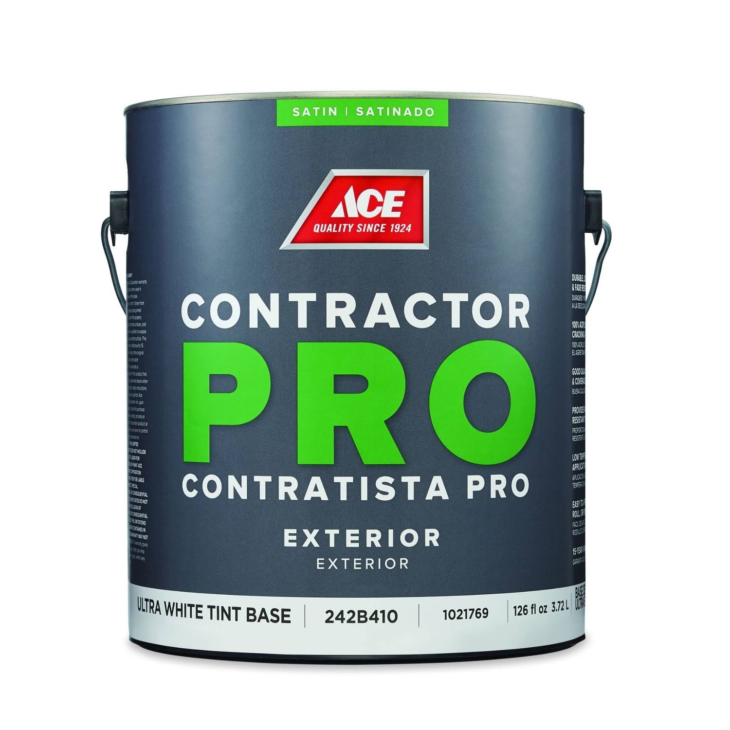 Ace Contractor Pro Satin Tint Base Ultra White Base Acrylic Latex Paint Exterior 1 gal.