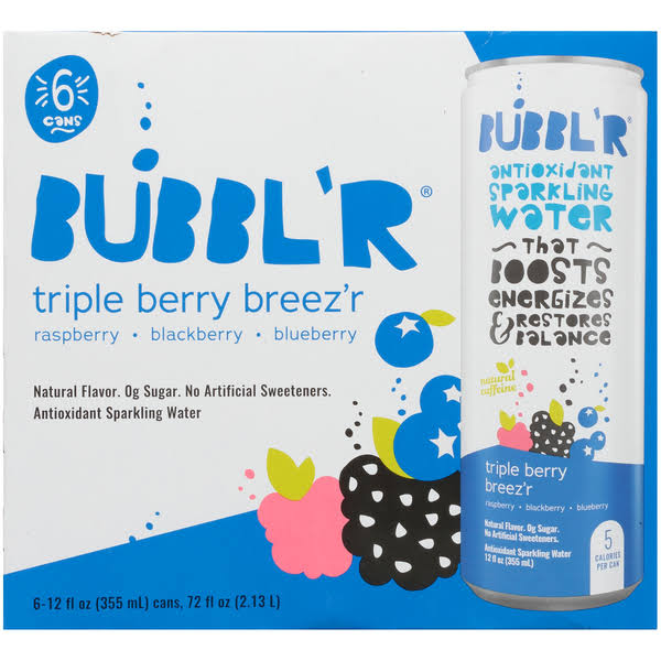 Bubbl'r Sparkling Water, Antioxidant, Triple Berry Breez'r - 12 fl oz