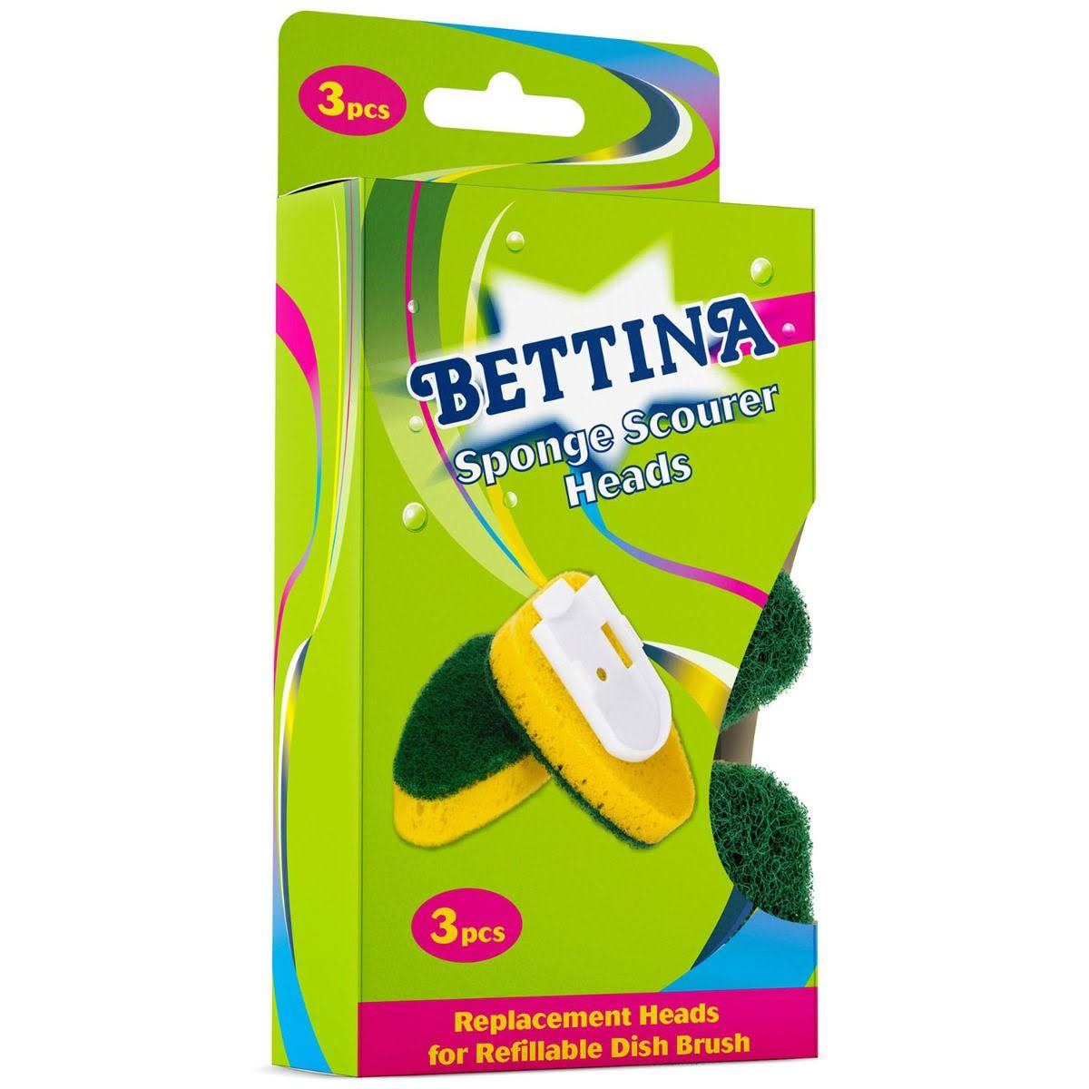 Bettina Refillable Washing-up Sponge Scourer Dish Brush Heads - Pack of 3