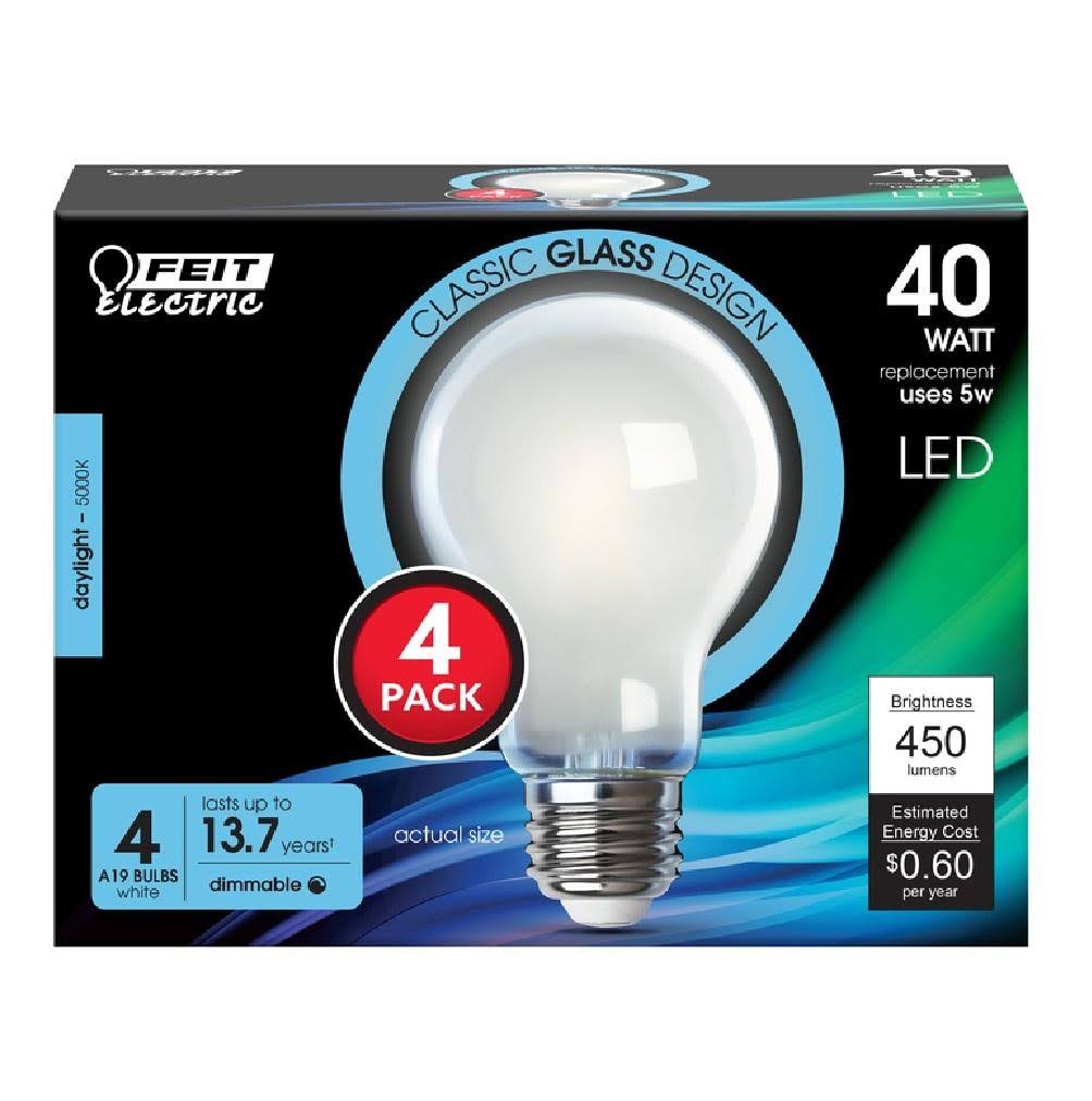 Feit Electric Light Bulbs, LED, Daylight, White, 5 watt, 4 Pack - 4 light bulbs