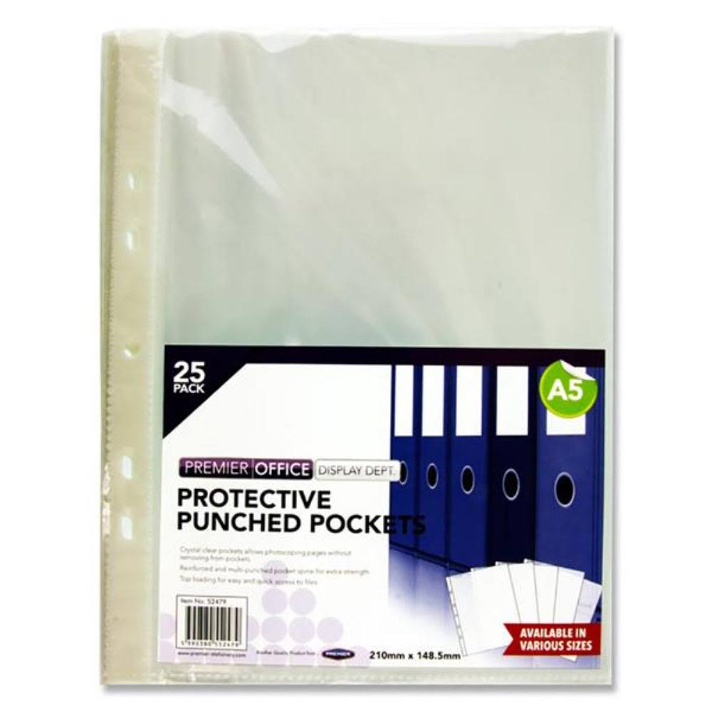 Premier Office Pack of 25 A5 Punched Pockets