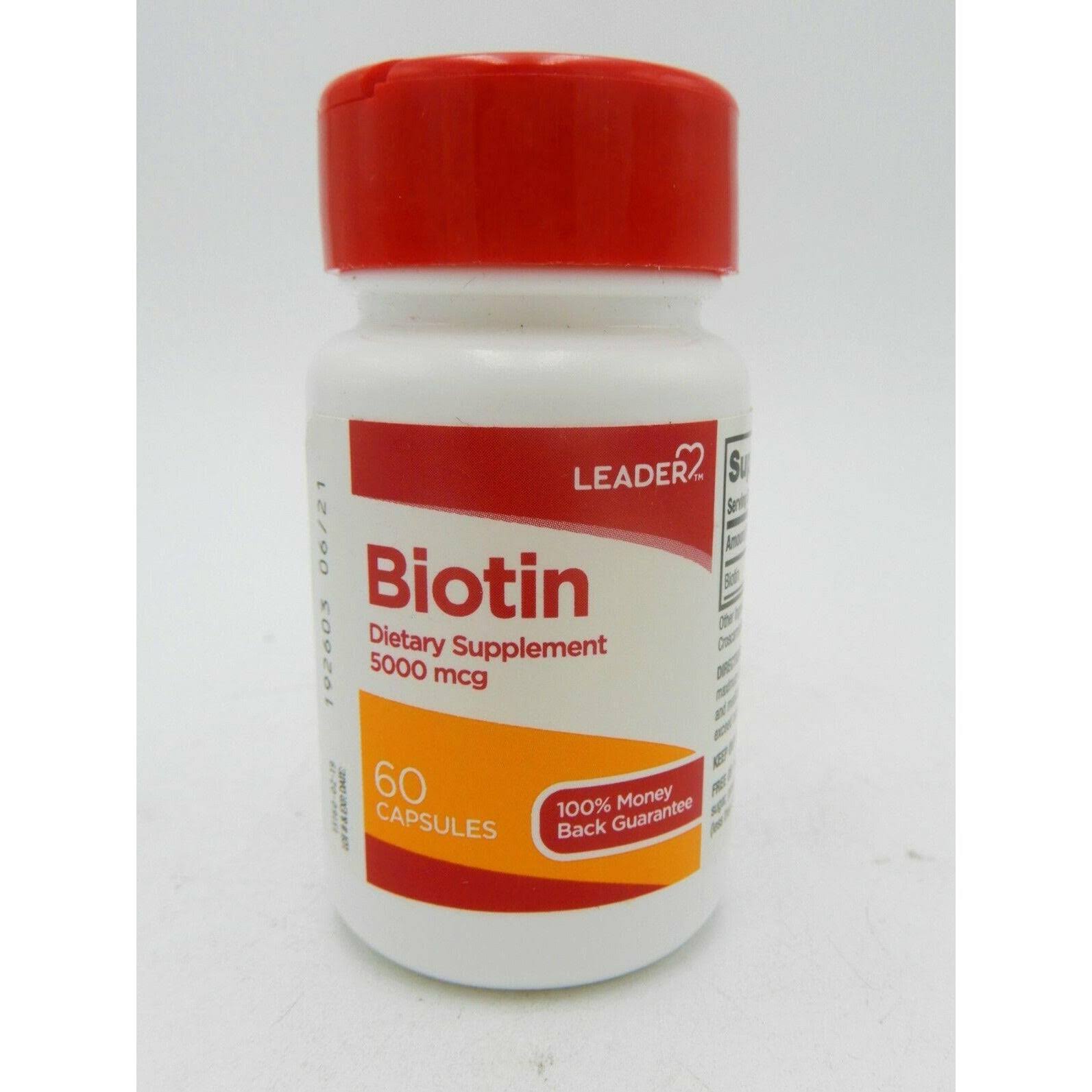 Leader Biotin, 5000 mcg, Capsules - 60 capsules