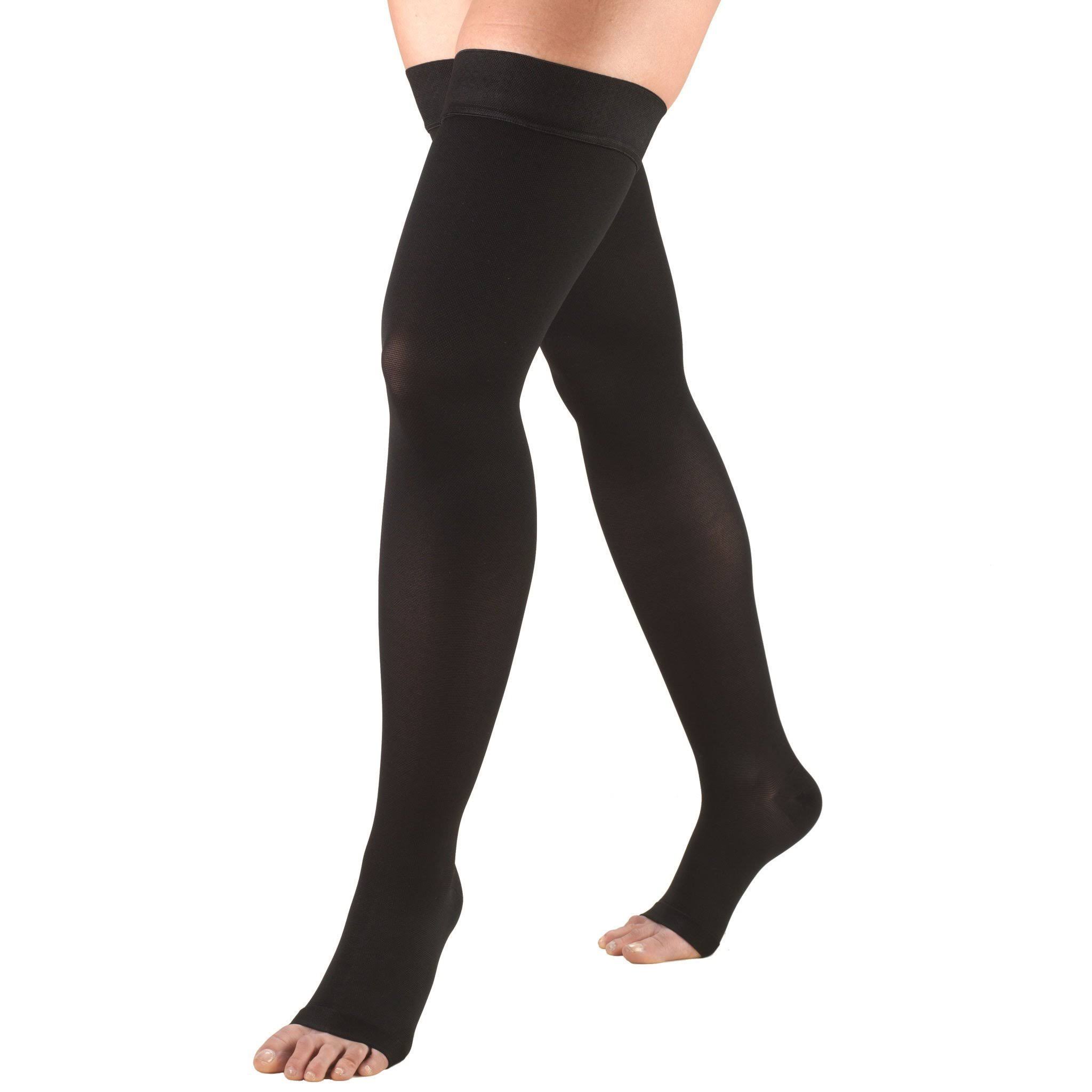 Truform Open Toe Thigh High Compression Stockings - Black, Large, 20-30 mmHg