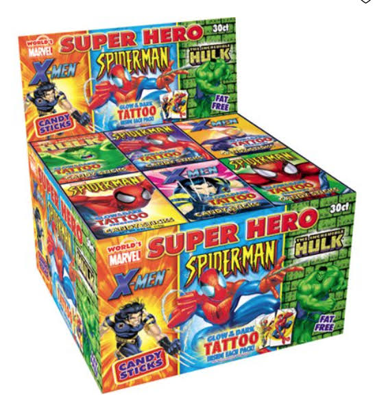 Marvel Heroes Candy Sticks - 30ct, with Tattoos Inside