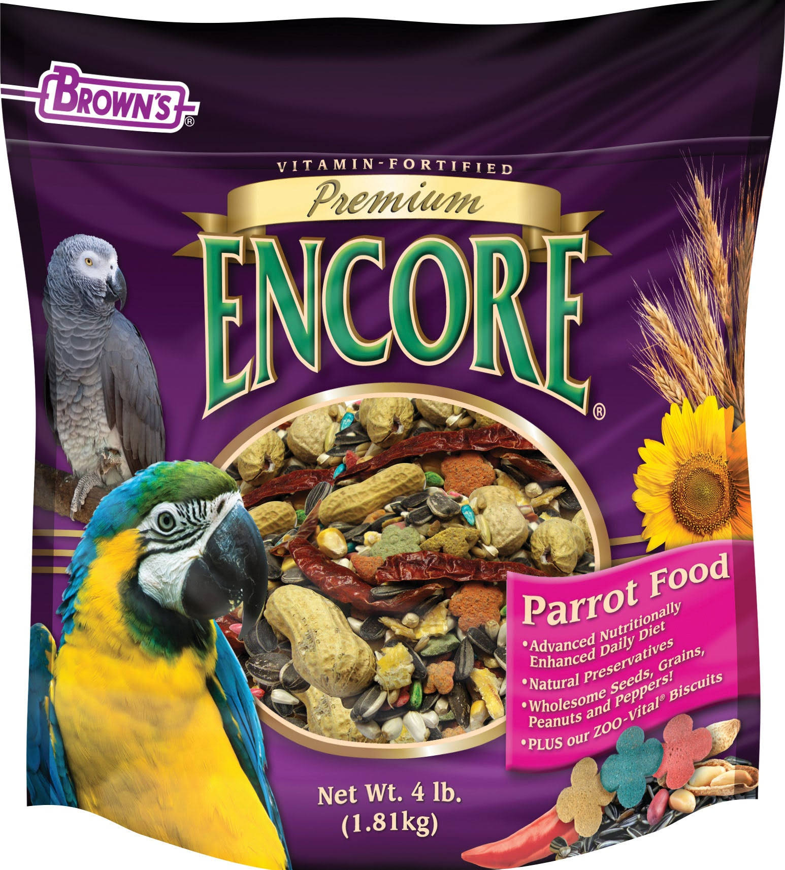 Browns Encore Premium Parrot Bird Food - 4lbs