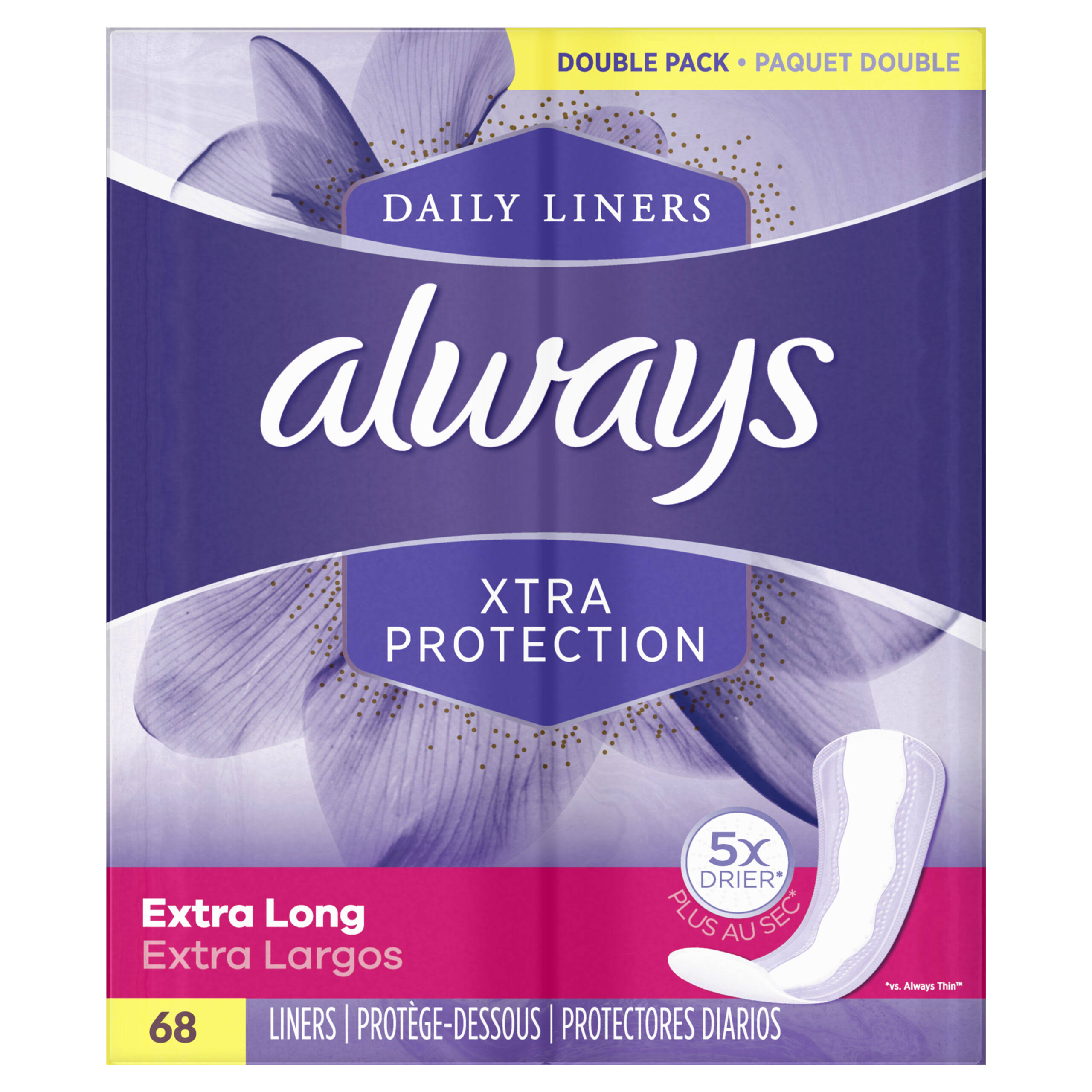 Always Dailies Xtra Protection Extra Long Liners - Double Pack, 68 Pack