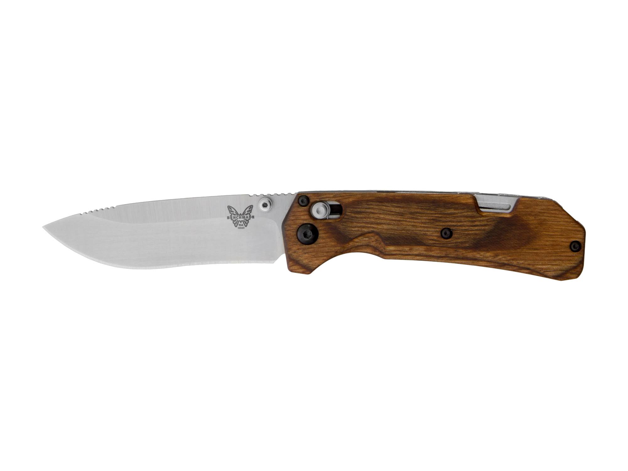Benchmade Grizzly Creek Plain Edge S30v Folding Knife - with Hook Drop-Point, Wood Handle