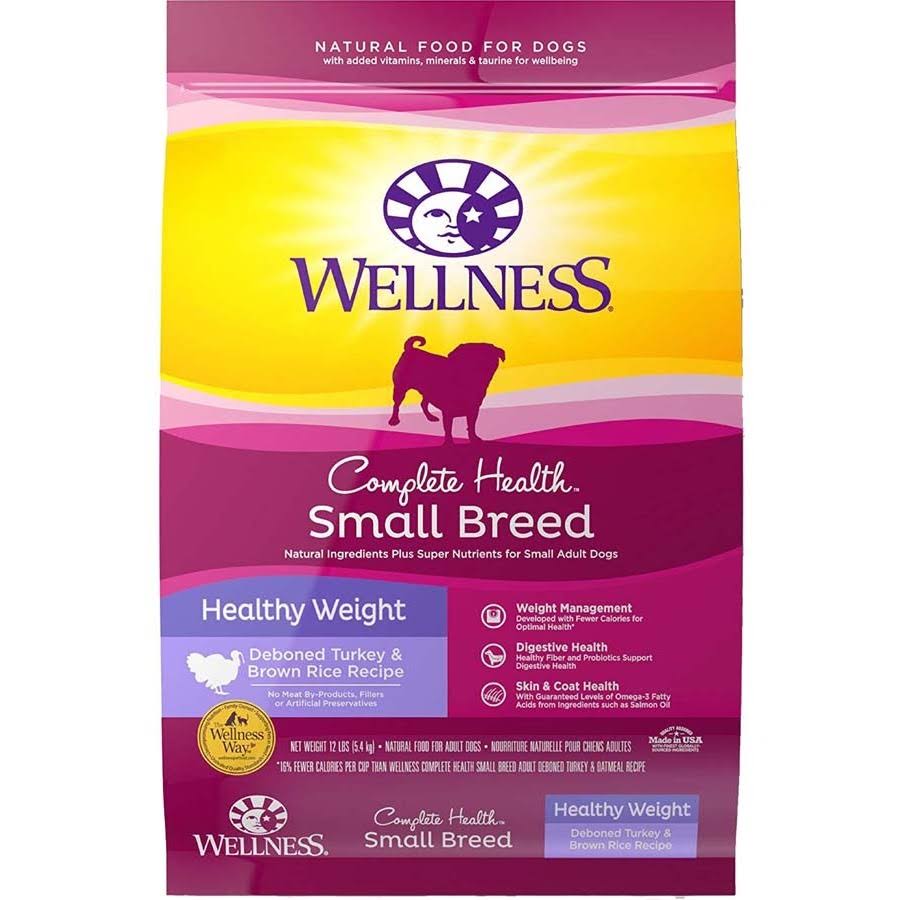 Wellness Complete Health Natural Dry Small Breed Healthy Weight Dog Food - Turkey & Rice, 12lbs