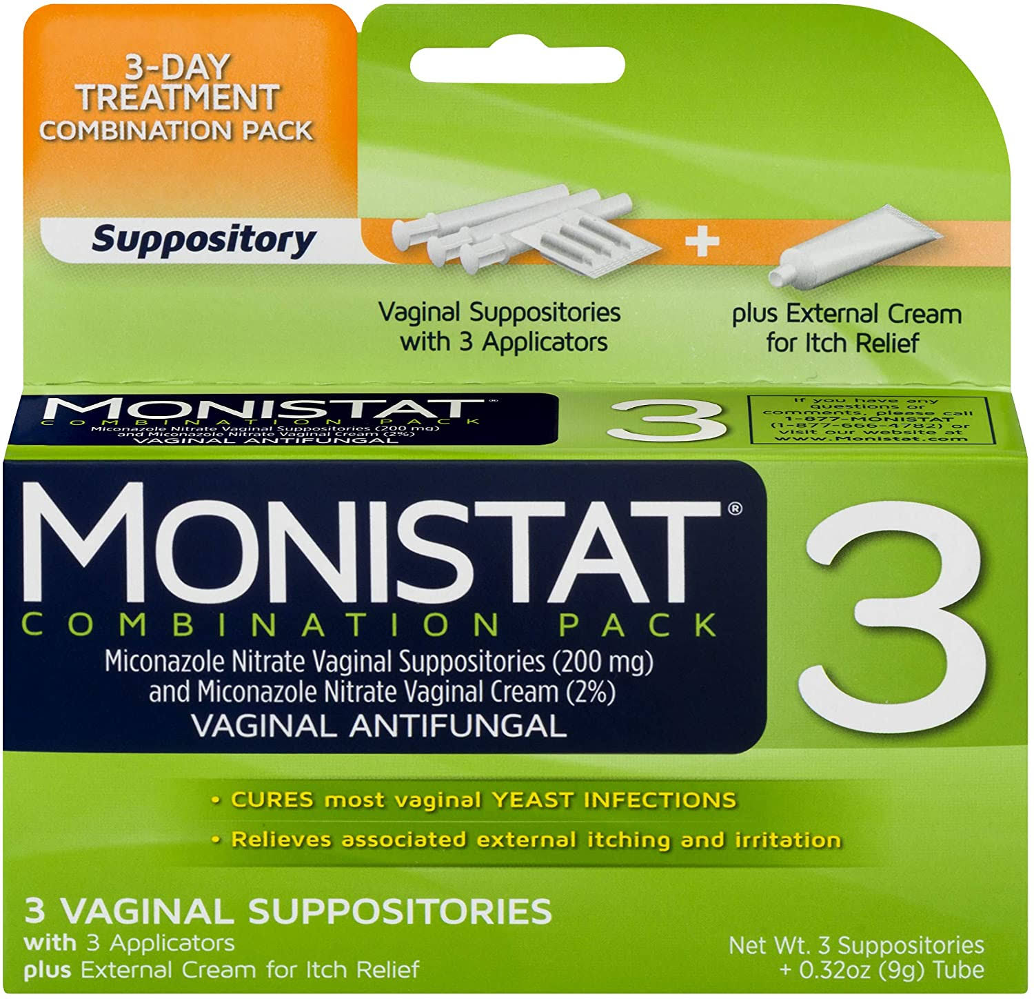 Monistat 3 Vaginal Antifungal Suppositories Combination Pack