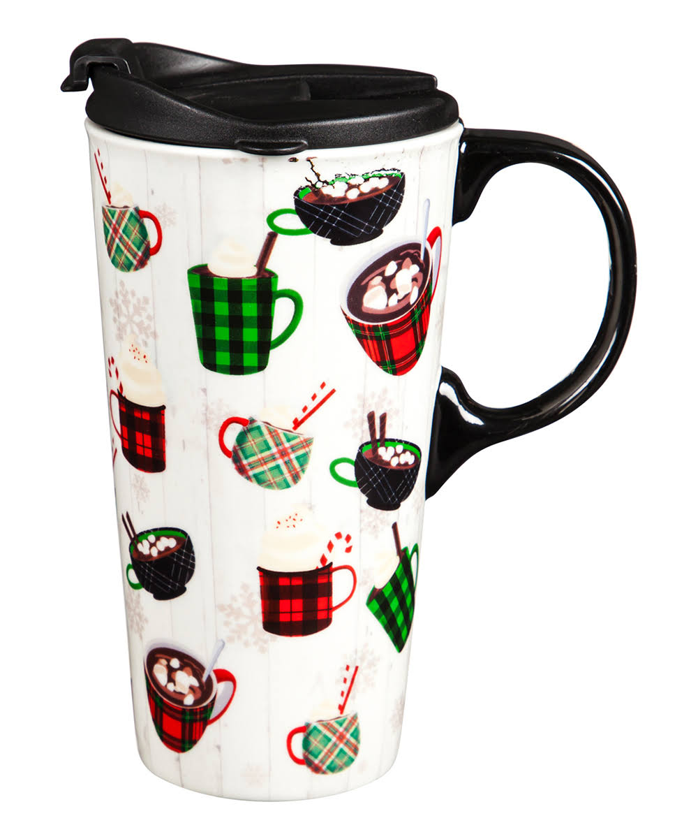 Evergreen White & Green Holiday Drinks Ceramic Travel Cup One-Size