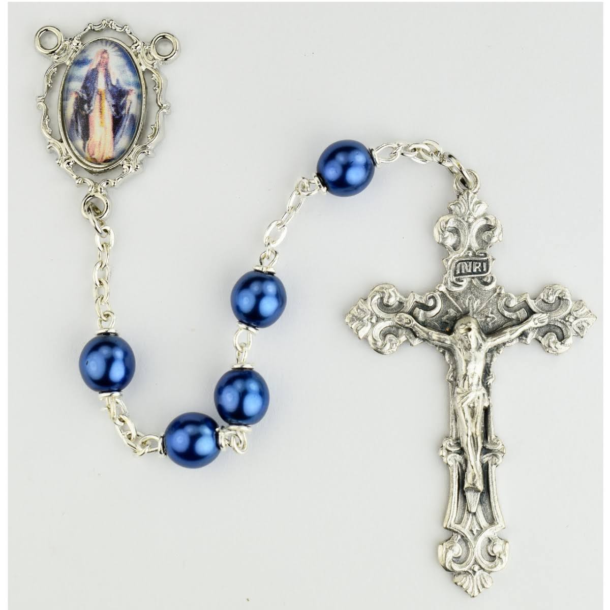 McVan R770F 7 mm Our Lady of Grace Decal Cross Rosary Set - Blue