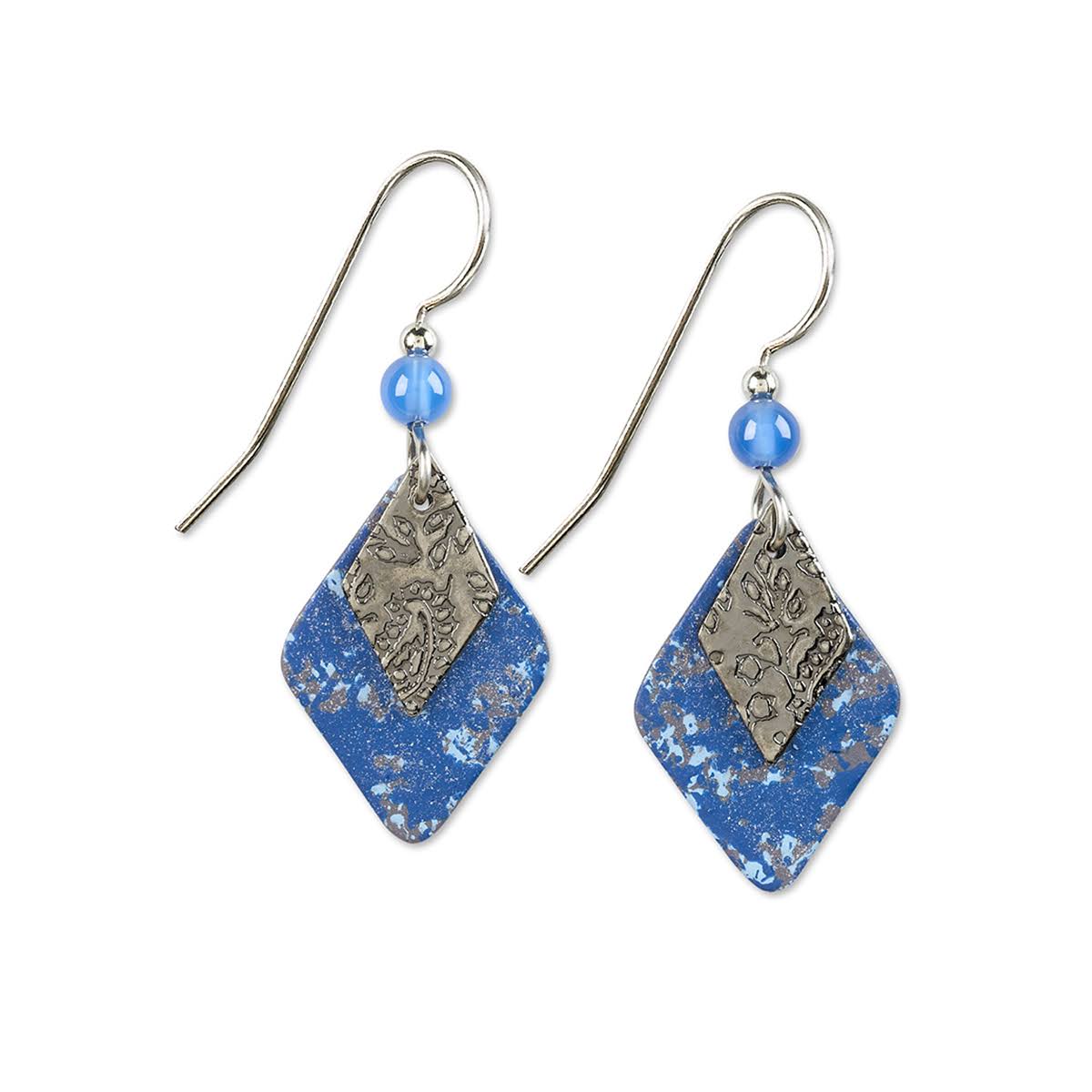 Silver Forest Layered Blue Diamond Bead Drop Earrings