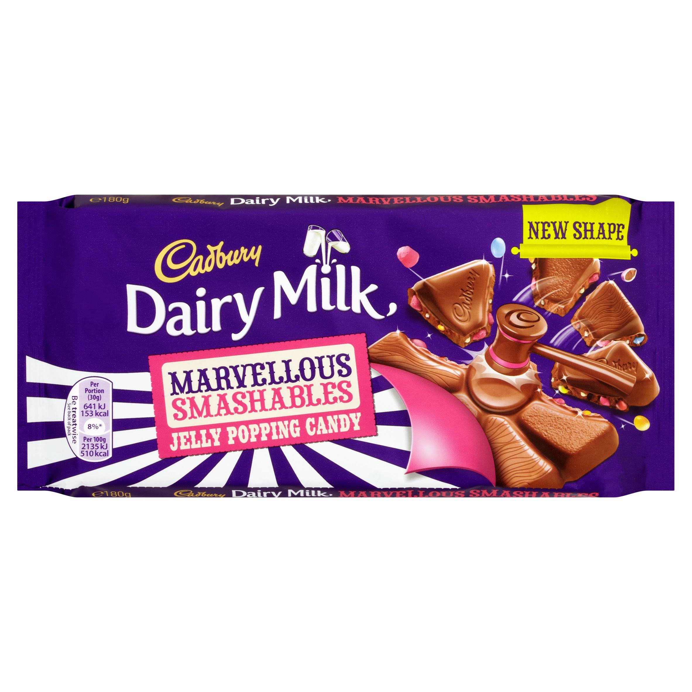 Cadbury Dairy Milk Marvellous Smashables Chocolate Bar - Jelly Popping Candy, 180g