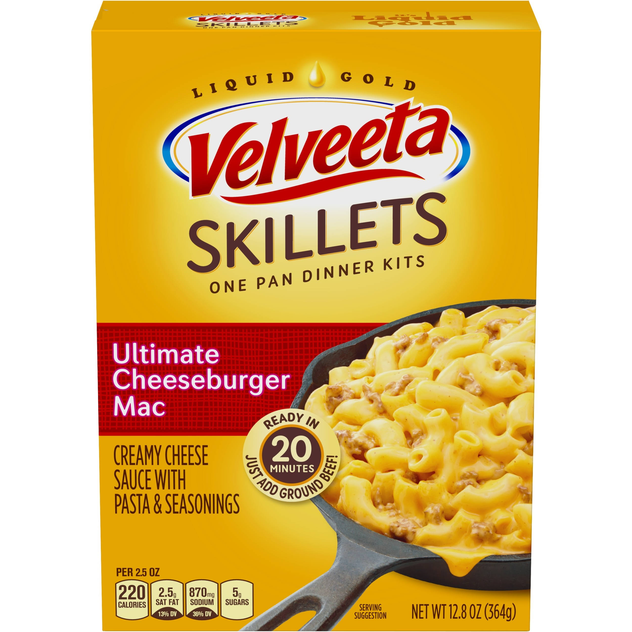 Kraft Velveeta Cheesy Skillets Dinner Kit - Ultimate Cheese Burger Mac, 12.8oz
