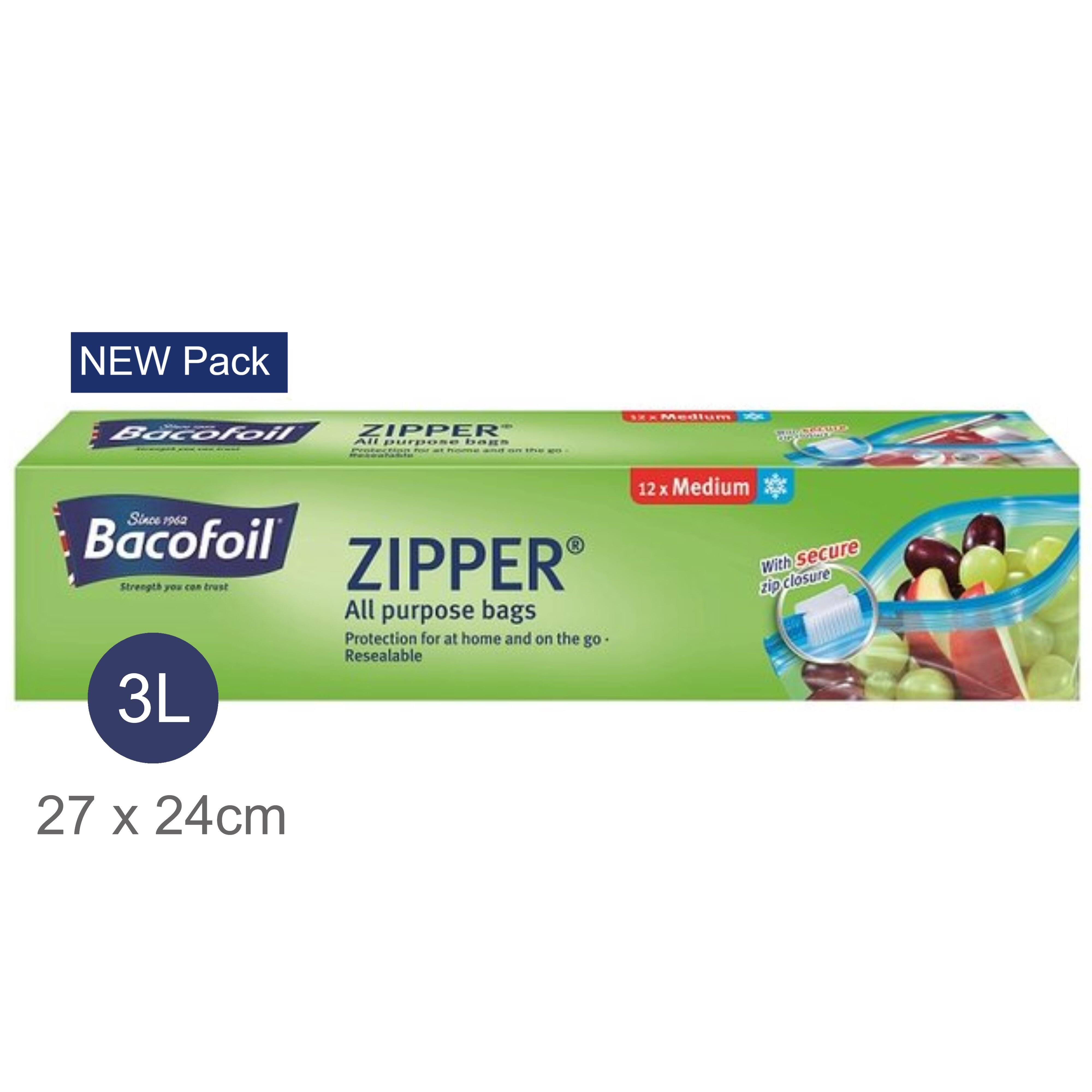 2x Bacofoil Zipper Food Freezer All Purpose Bags 12 Medium Bags