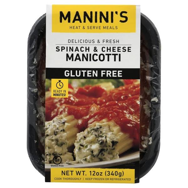 Maninis Heat & Serve Manicotti, Gluten Free, Spinach & Cheese - 12 oz