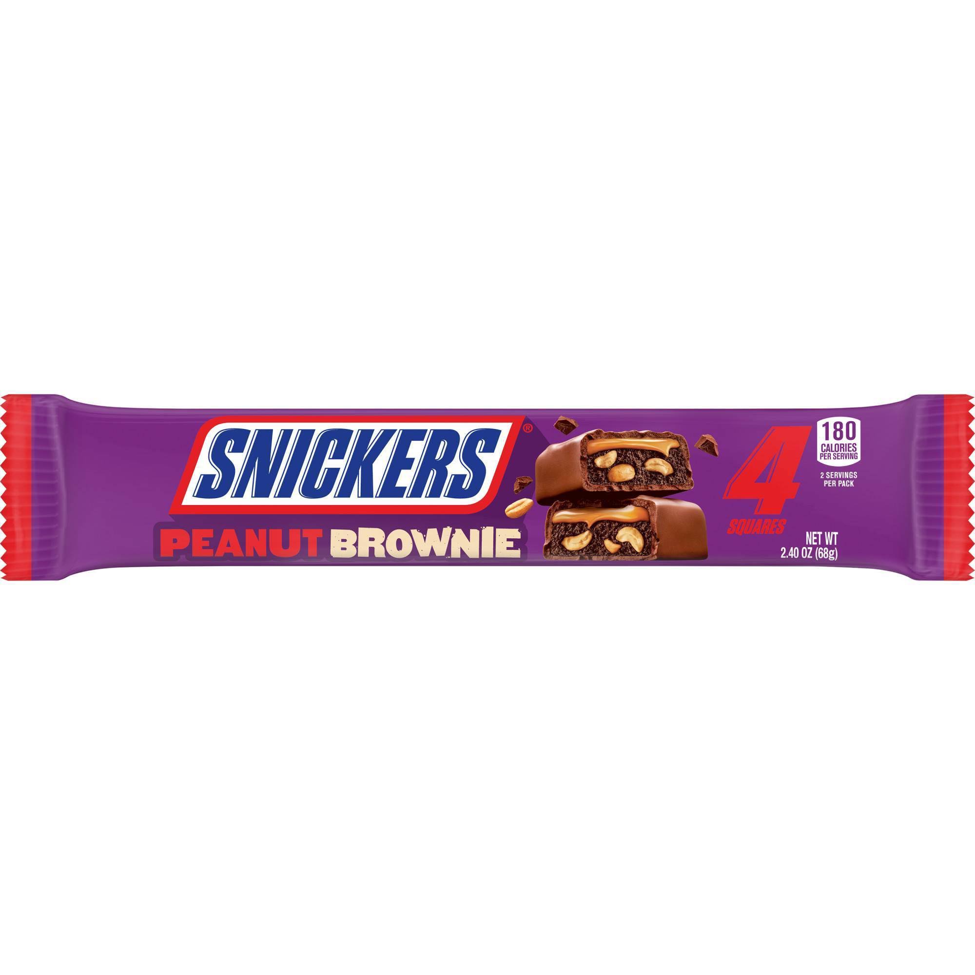 Snickers Squares Share Size Chocolate Candy Bar, Peanut Brownie, 2.4 O
