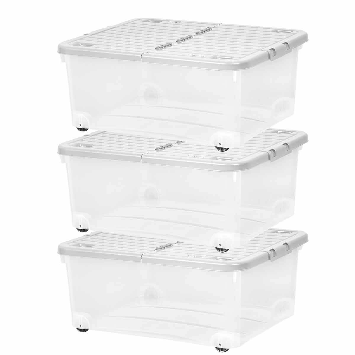 Wham 30 Litre Box with Wheels and Folding Lid Pack of 3