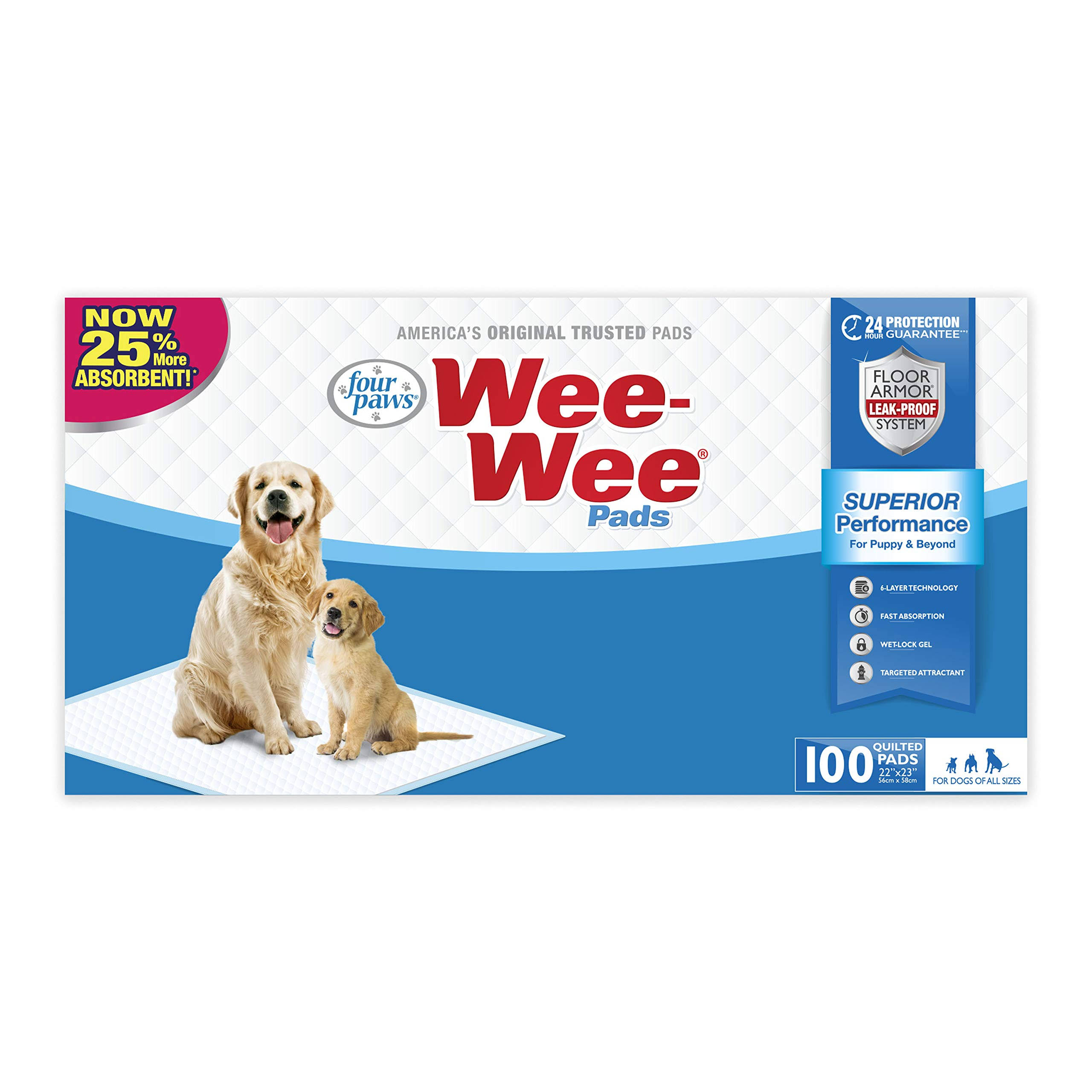 Four Paws Wee-Wee Puppy Dog Pads - 100 Pack