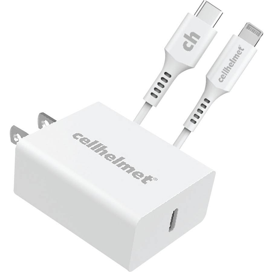 cellhelmet 20-Watt Single-USB Power Delivery Wall Charger with USB-C to Lightning Round Cable, 3 Feet