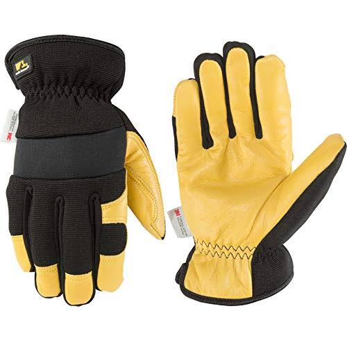 Wells Lamont Men's Cowhide Leather Winter Work Gloves - Black and Yellow, Large