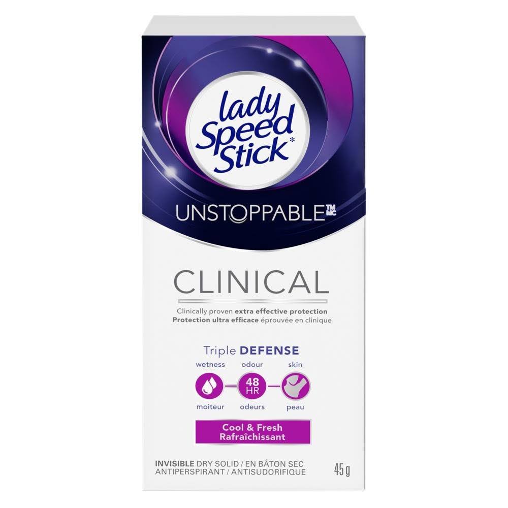 Lady Speed Stick Unstoppable Clinical Protection Invisible Dry Solid Antiperspirant Deodorant - Cool and Fresh, 45g