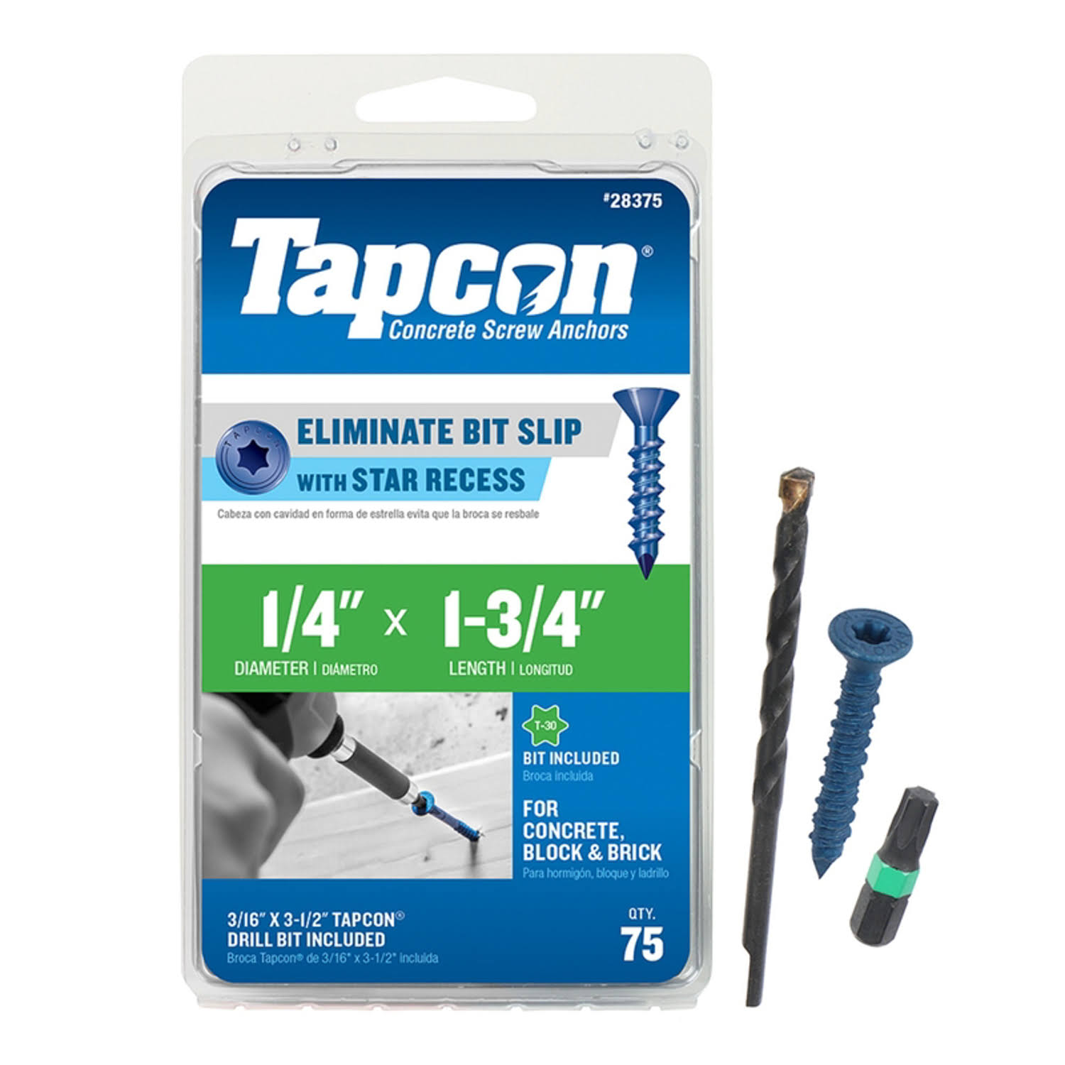 Tapcon 1-3/4 in. L Star Flat Head Concrete Screws 75 Pk