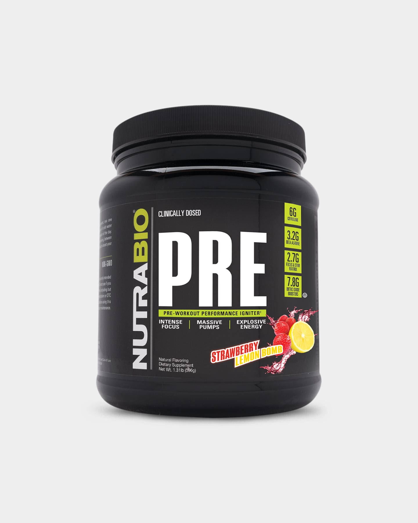 NutraBio PRE | Pre-Workout | 20 Servings - Strawberry Lemon Bomb