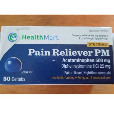 Health Mart Acetaminophen Pm Extra Strength Pain Reliever - 500mg, 50 Gel Tabs