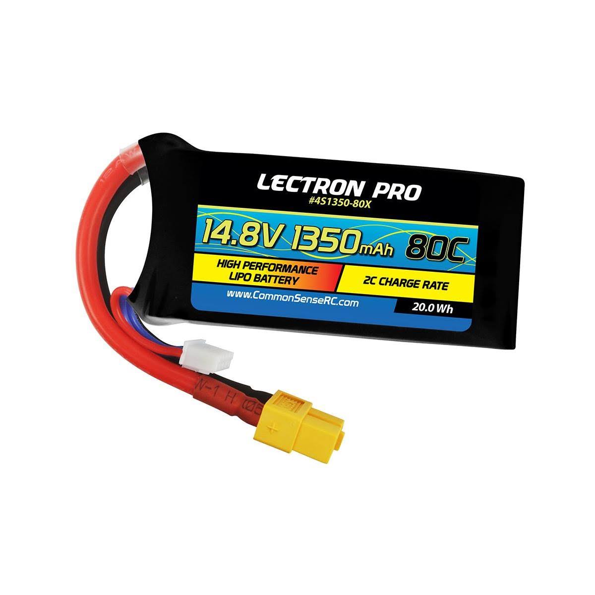 Lectron Pro 14.8V 1350mAh 80C Lipo Battery with XT60 Connector for FPV Racers