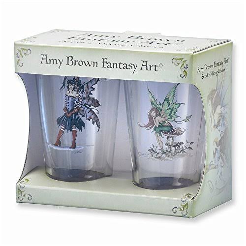 Perfect Jewelry Gift Set of 2 Amy Brown Mixing 16 oz. Glasses