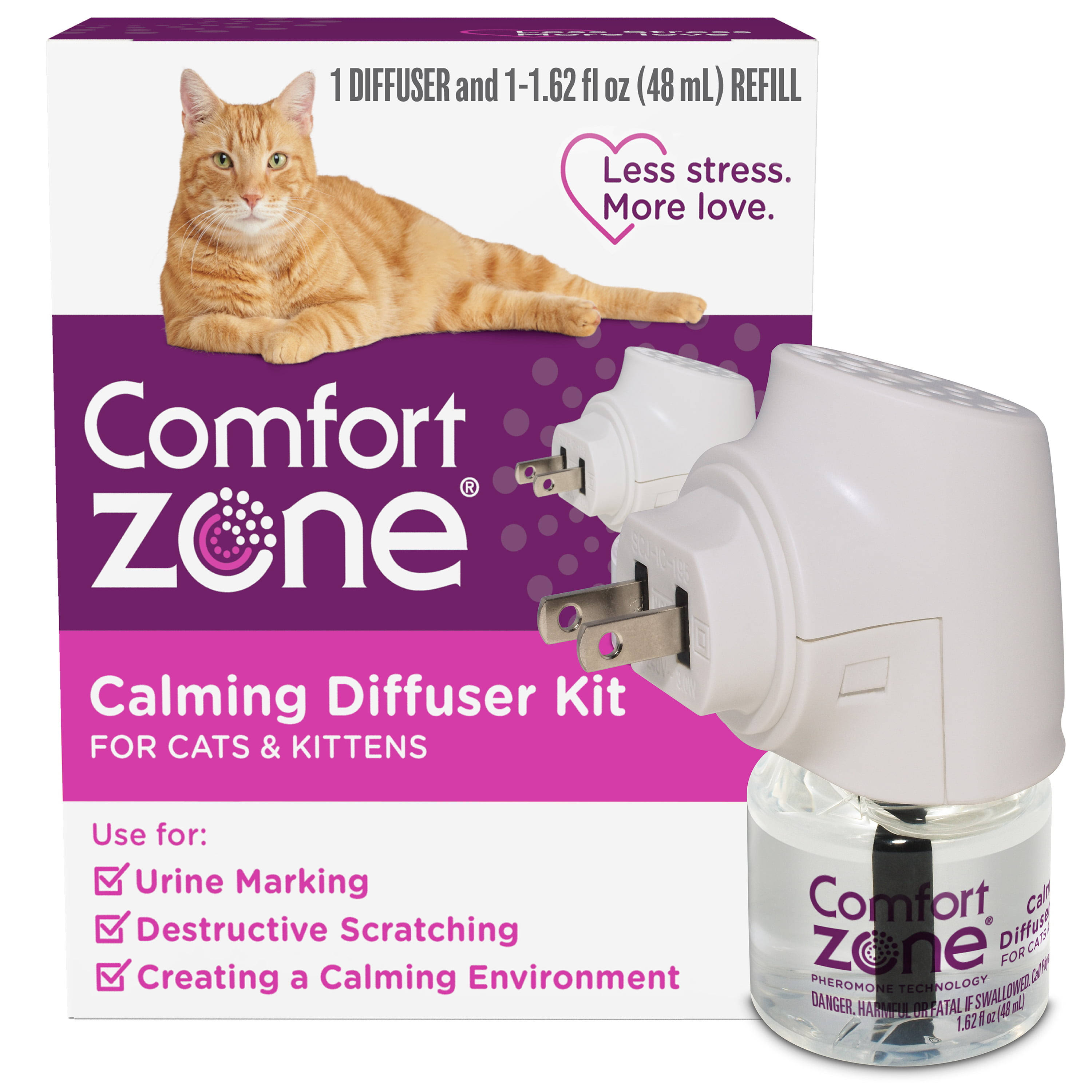 Comfort Zone 2X Pheromone Formula Calming Diffuser Kit - for Cat Calming, 1 Diffuser, 1 Refill