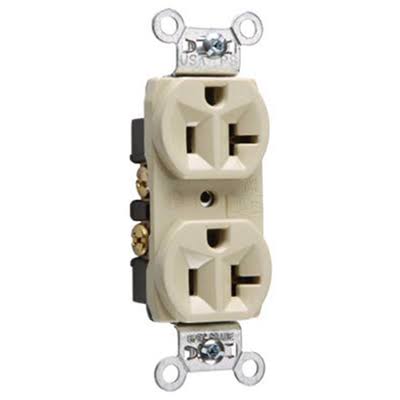 Pass and Seymour Heavy Duty Duplex Outlet - Ivory, 20 Amp