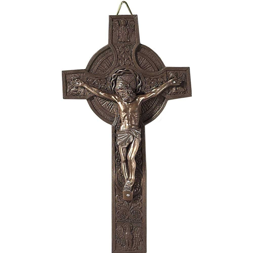 Celtic Cross Antiqued Brown 7 Inch Hanging Corpus Wall Crucifix