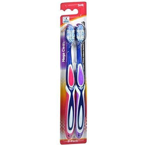 Quality Choice Mega Clean Soft Toothbrush 2 Count Each (Colors My Vary