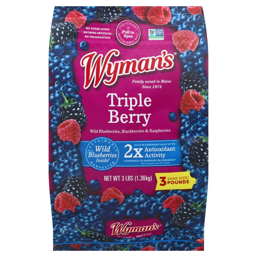 Wyman's of Maine Triple Berry Blend - Blueberries, Red Raspberries and Blackberries, 3lb