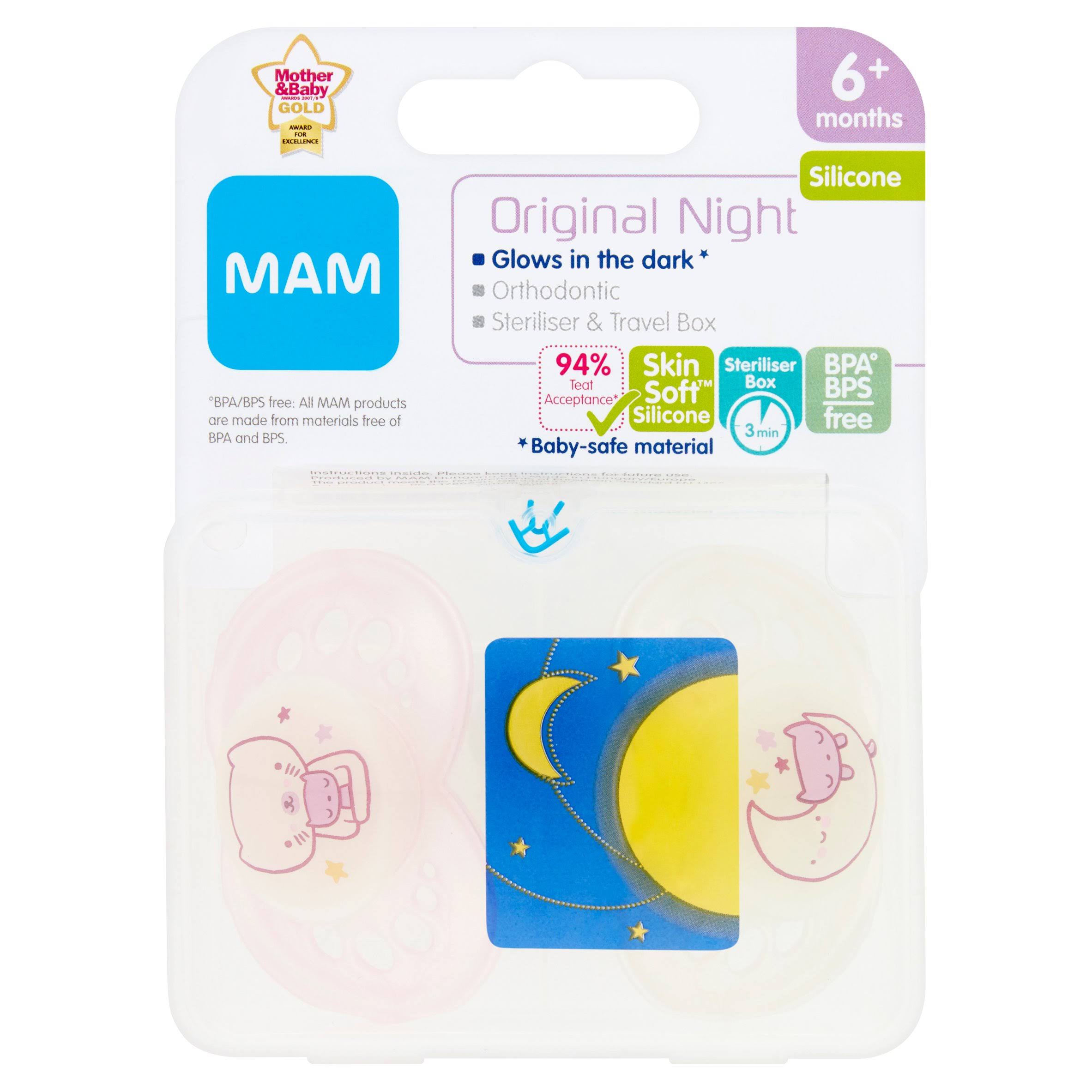 Mam 2 Original Night Silicone Soothers - 6 Plus Months