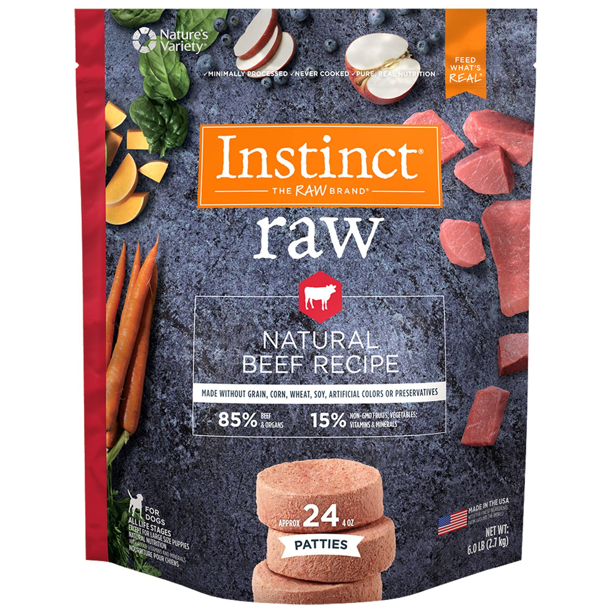 Instinct Frozen Raw Patties Grain-Free Real Beef Recipe Dog Food, 6-lb