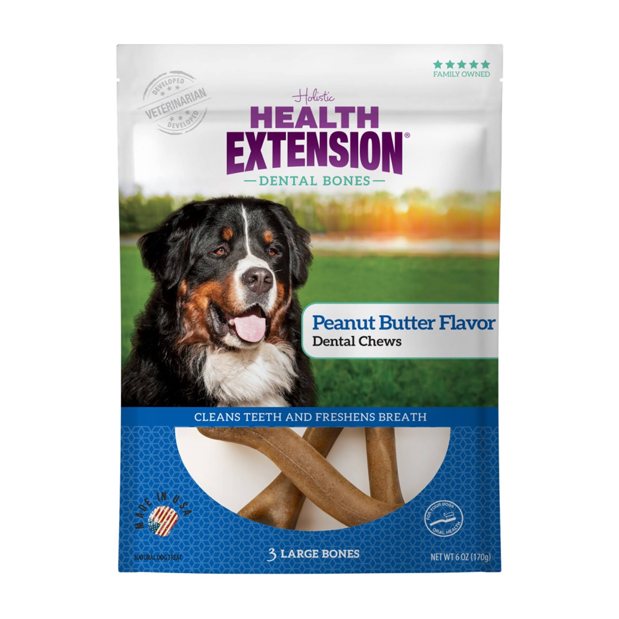 Health Extension Dental Bones Peanut Butter Flavor Large Dog 3-Pack