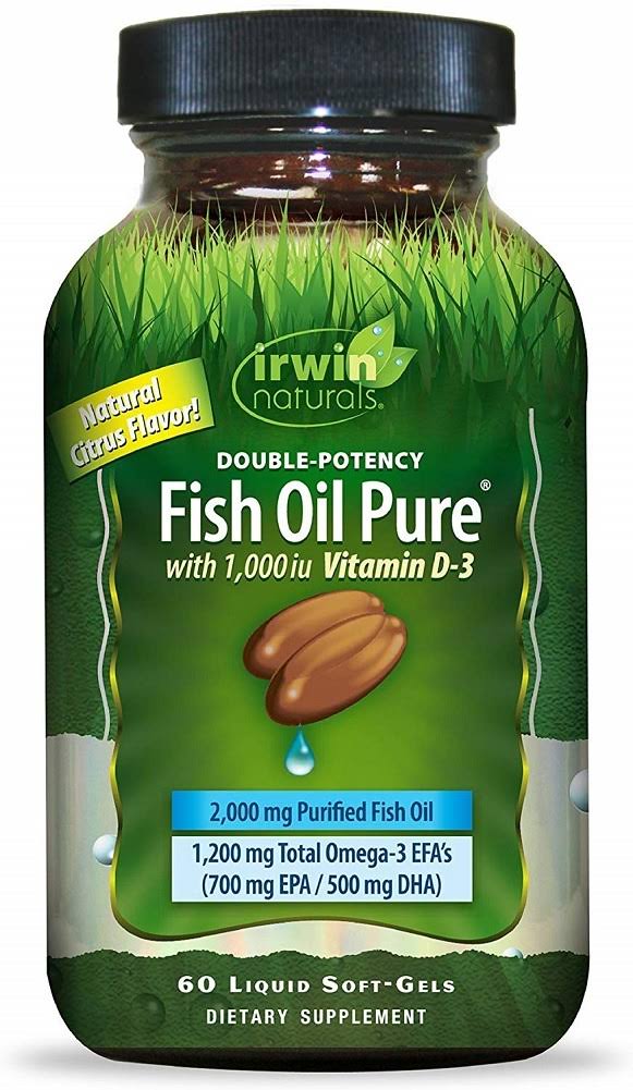 Irwin Naturals Double-Potency Fish Oil Pure Supplement - with 1,000 IU Vitamin D3, 60ct