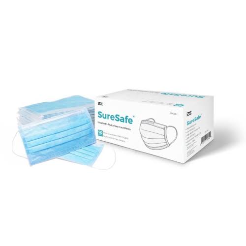 SURESAFE Disposable 3-Ply Masks 99% BFE/PFE 50 Pack - in Blue