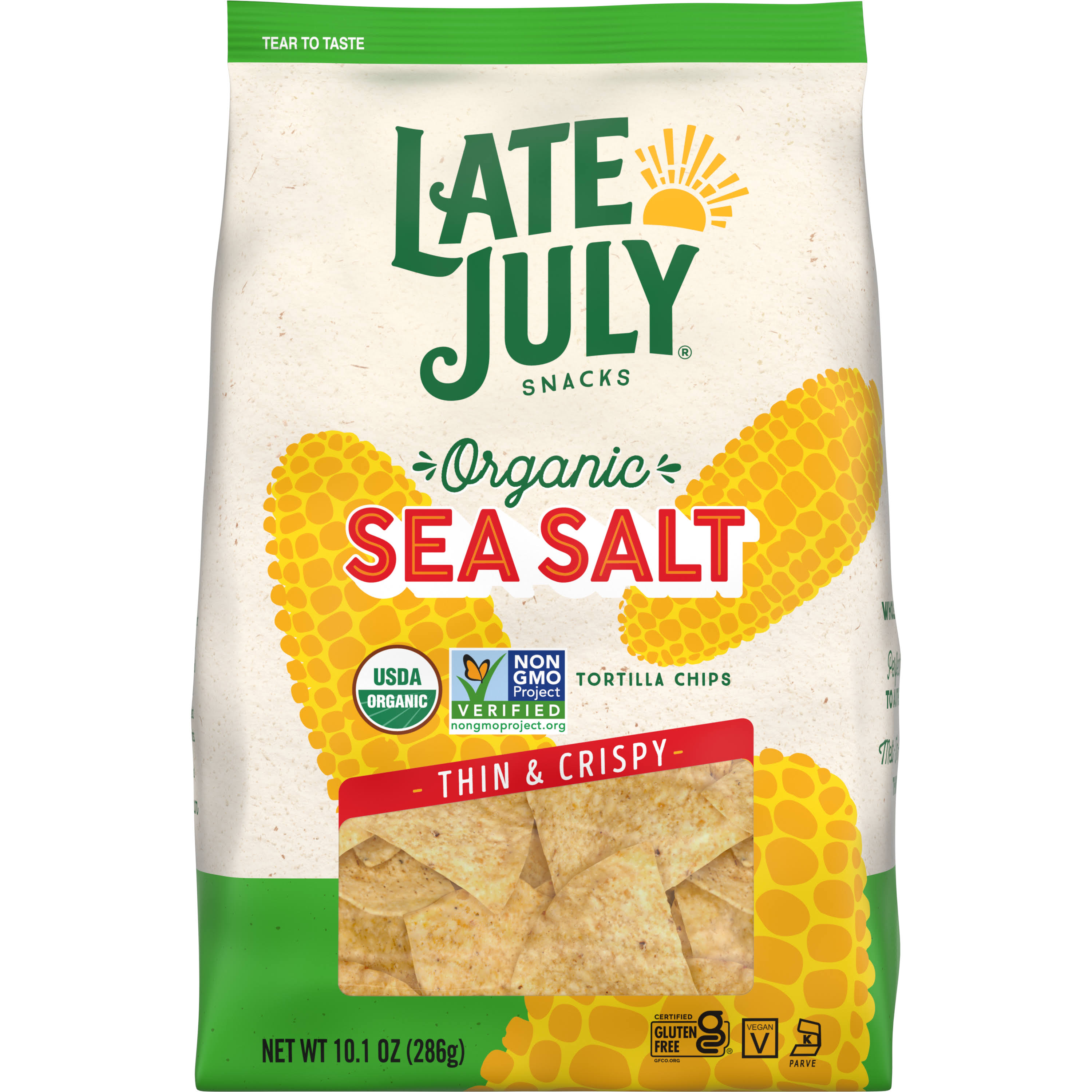 LATE JULY Snacks Sea Salt Thin And Crispy Organic Tortilla Chips, 10.1 Oz Bag