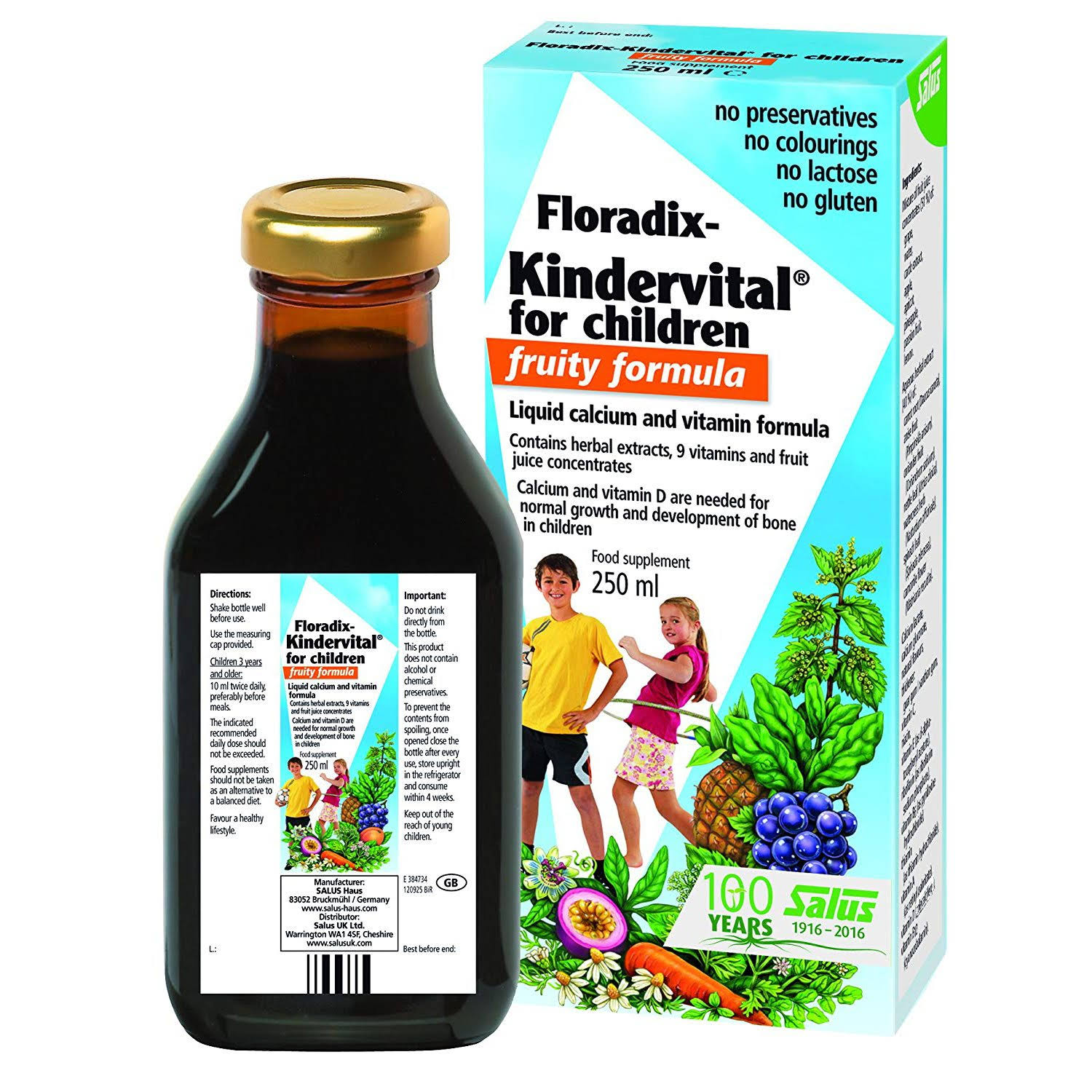 Floradix Kindervital for Children Liquid Calcium and Vitamin Formula - Fruity, 250ml